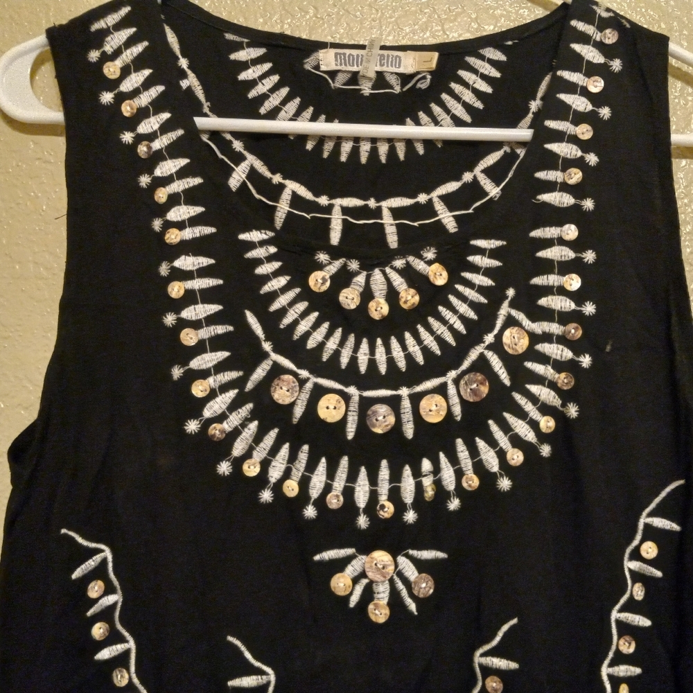 Monoreno Black Shell Beaded Button Embellished Dr… - image 2